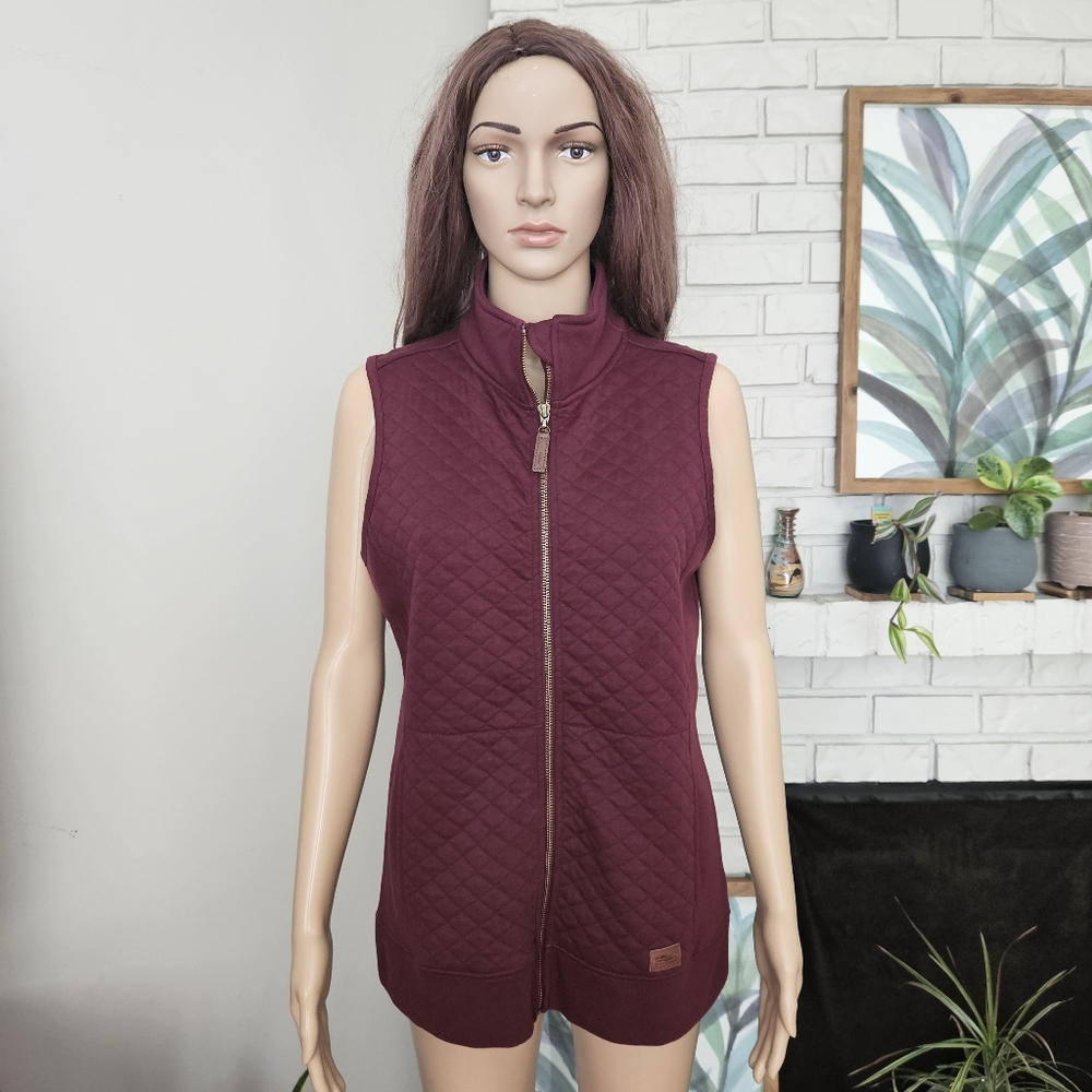 LL Bean maroon red long line vest zip up